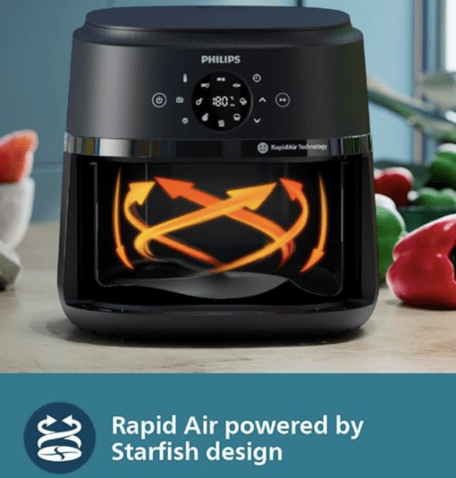 PHILIPS Air Fryer NA231/00 with touch panel, uses up to 90% less fat, 1700W, 6.2 Liter, with Rapid Air Technology (Black),Cooking window, Extra Large - Image 3